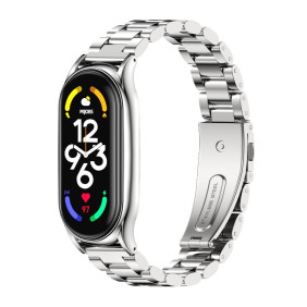 Металлический ремешок Mijobs на Mi Band 7 (серебристый, крупное плетение)