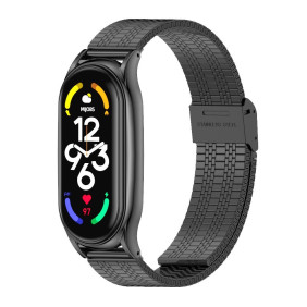Металлический ремешок Mijobs на Mi Band 7 (черный, сетчатое плетение)